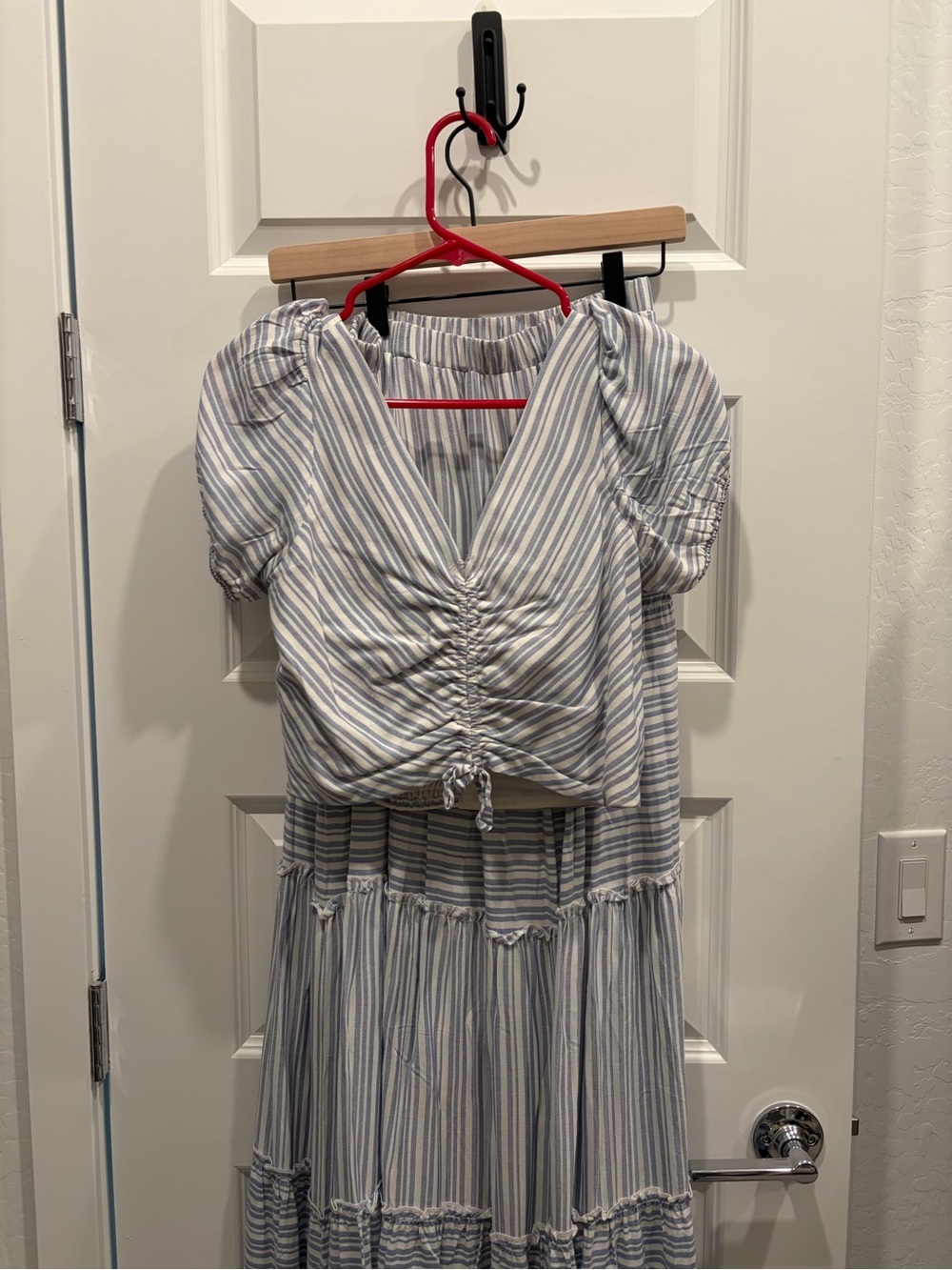 Daytrip Blue & White Striped Maxi Skirt and Crop Top Set
